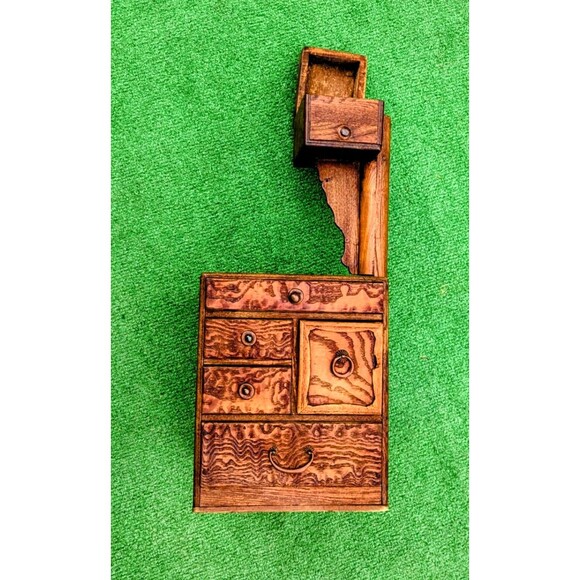 Antique Japanese Zelkova Wooden 7-Drawer Tansu Haribaku Sew/Trinket Storage Box - Picture 8 of 14